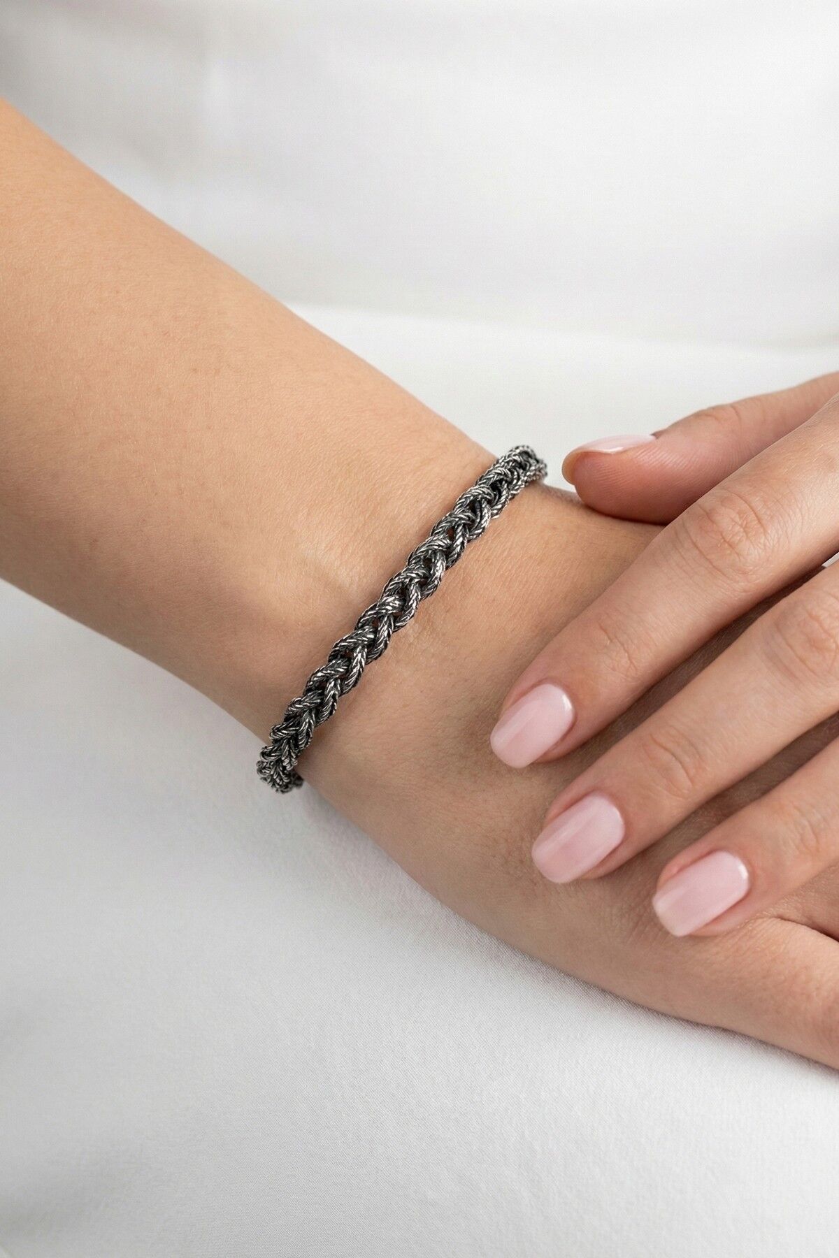 925 Ayar Gümüş Bileklik Oksitli Tilki Kuyruğu El İşi Örgü Bileklik SGTL13217SIYAH