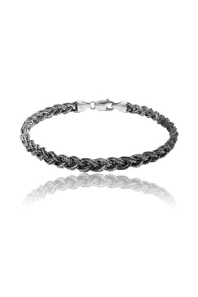 925 Ayar Gümüş Bileklik Oksitli Tilki Kuyruğu El İşi Örgü Bileklik SGTL13217SIYAH