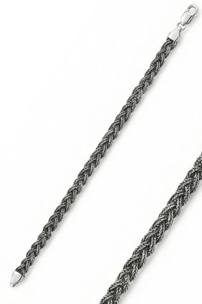 925 Ayar Gümüş Bileklik Oksitli Tilki Kuyruğu El İşi Örgü Bileklik SGTL13217SIYAH