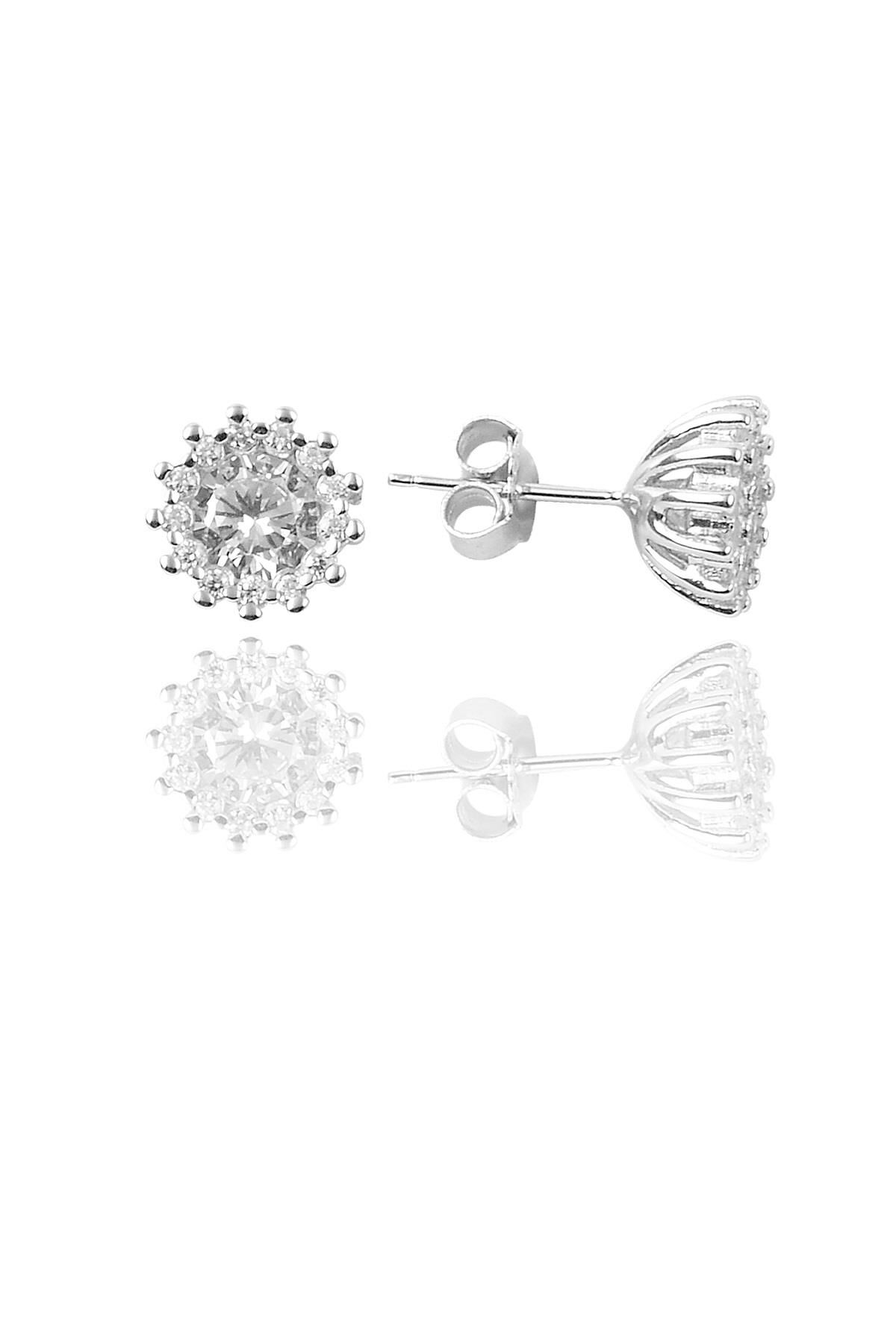 Gümüş pırlanta modeli tek taş küpe SGTL9219