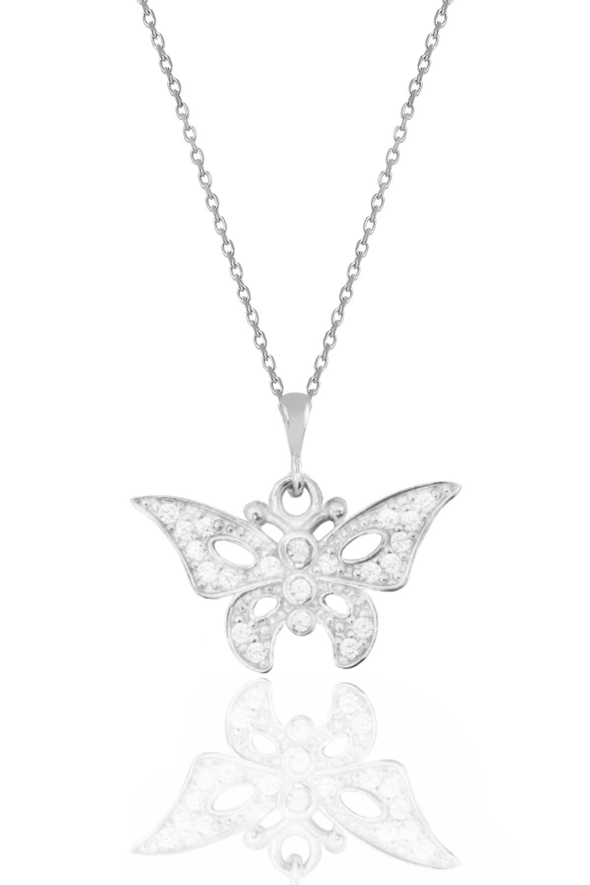Gümüş rodyumlu zirkon taşlı kelebek kolye SGTL11142RODAJ