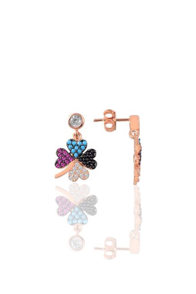 Gümüş renkli taşlı yonca modeli küpe  SGTL9465