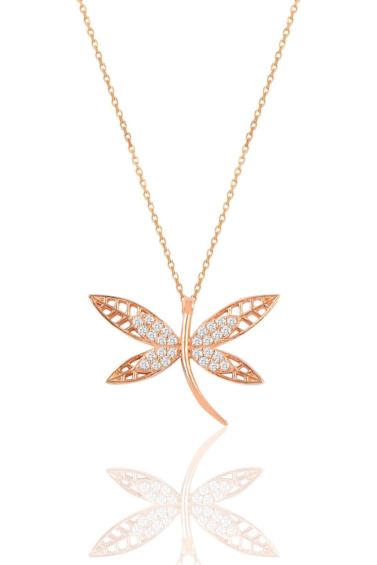 Gümüş rose zirkon taşlı yusufçuk kolye SGTL11141ROSE