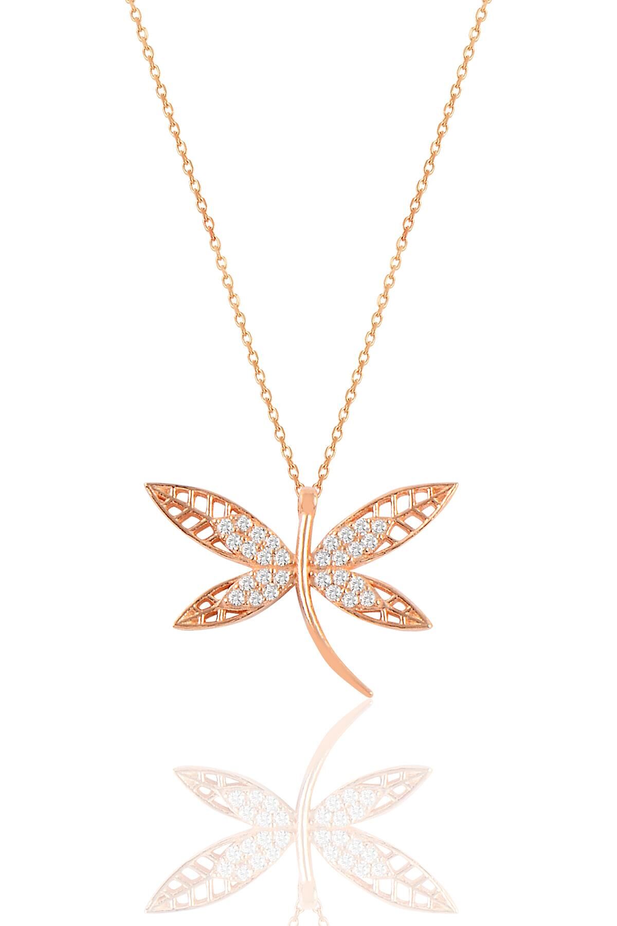 Gümüş rose zirkon taşlı yusufçuk kolye SGTL11141ROSE