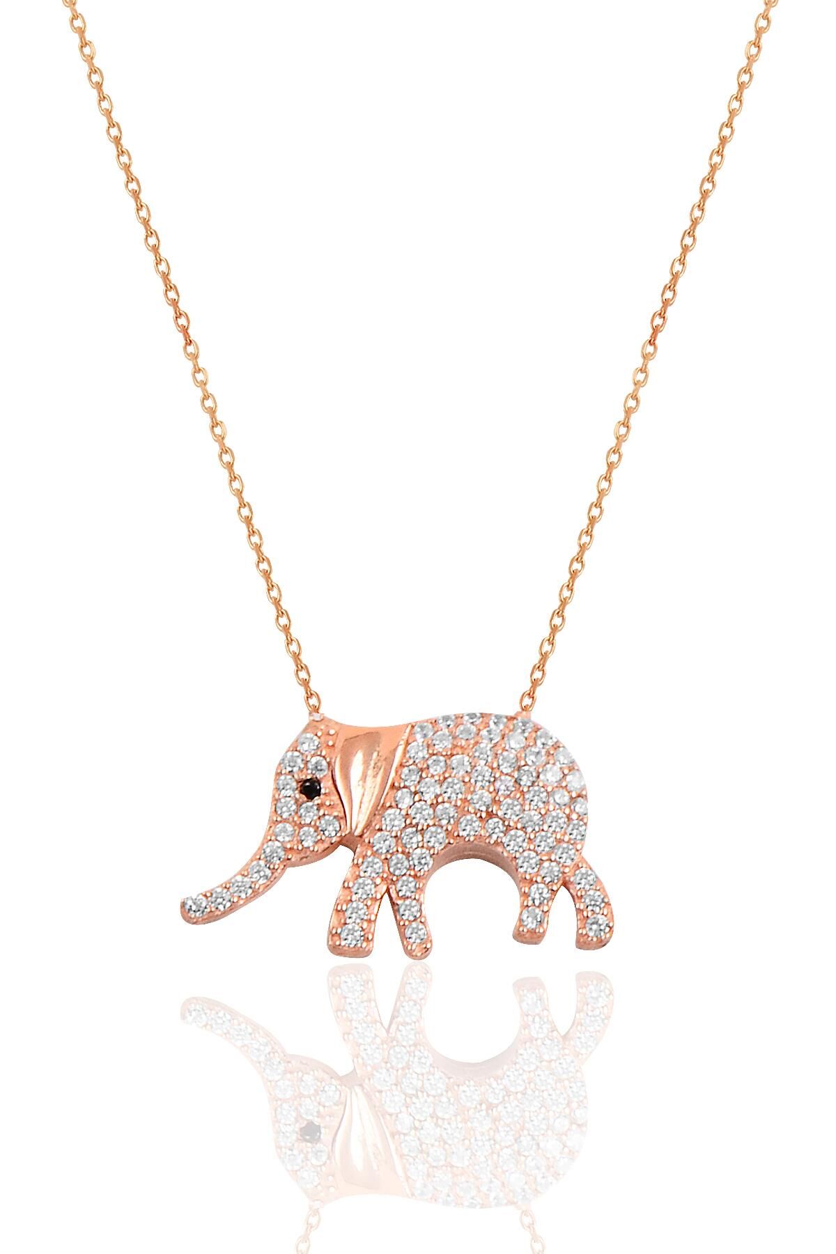 Gümüş zirkon taşlı fil modeli kolye SGTL10136ROSE
