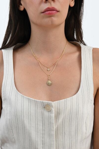 925 ayar gümüş altın yaldızlı zirkon taşlı pusula yıldızı gümüş kolye SGTL13093GOLD