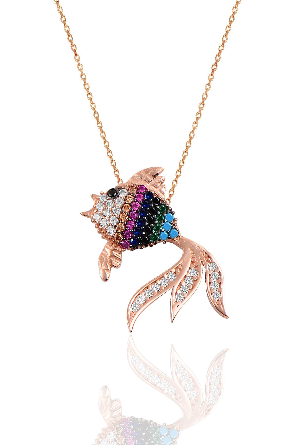 Gümüş renkli taşlı balık modeli kolye SGTL10137