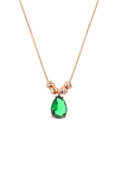 Gümüş rose kök zümrüt taşlı doricalı damla kolye  SGTL11140YESIL