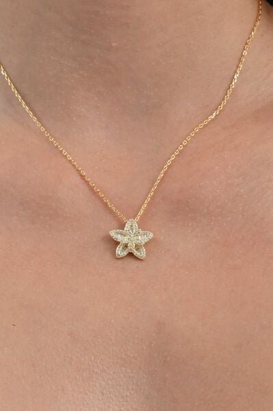 925 Ayar gümüş altın yaldızlı baget kesim zirkon taşlı sihirli döner çarklı lotus çiçeği kolye   SGTL13094GOLD