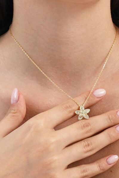 925 Ayar gümüş altın yaldızlı baget kesim zirkon taşlı sihirli döner çarklı lotus çiçeği kolye   SGTL13094GOLD