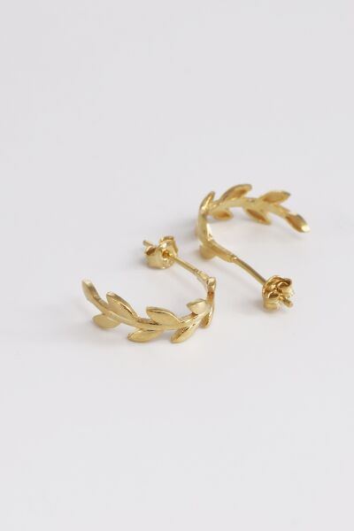 925 Ayar Gümüş Küpe Altın kaplama Sarmaşık Modeli Yarım Halka Küpe SGTL13220GOLD