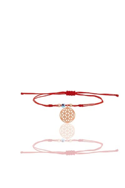 Gümüş rose nazarlı yaşam çiçeği ipli şans bileklik SGTL12445ROSE