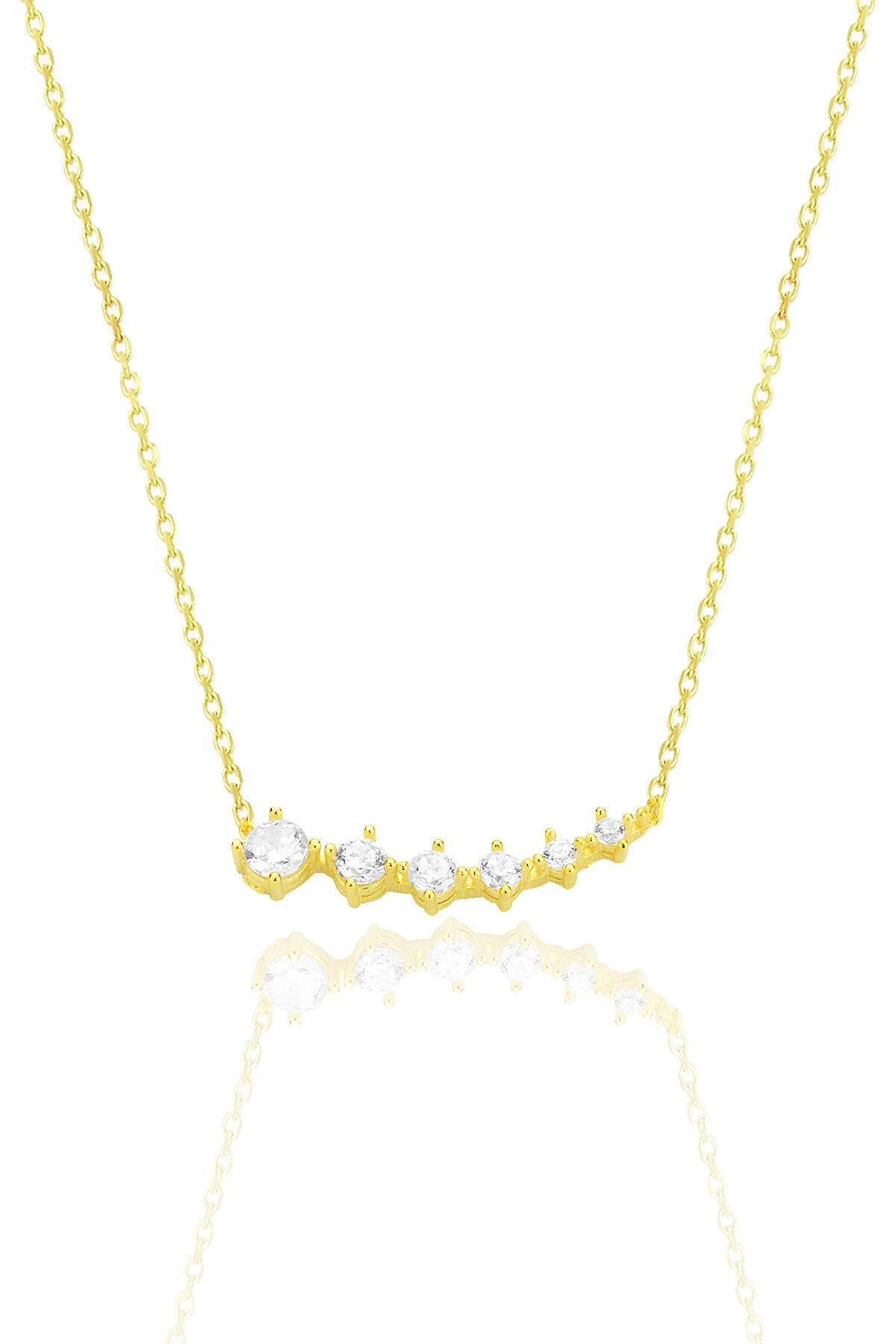 Gümüş altın yaldızlı zirkon sıra taşlı pırıltı kolye SGTL12555GOLD