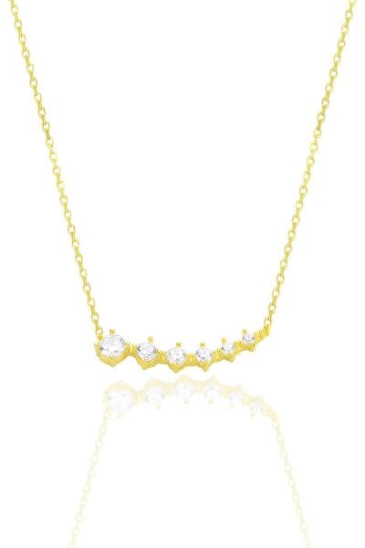 Gümüş altın yaldızlı zirkon sıra taşlı pırıltı kolye SGTL12555GOLD