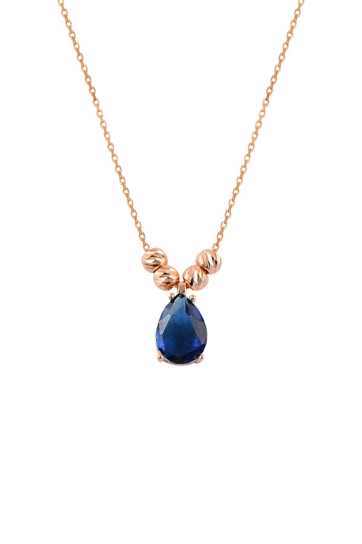 Gümüş rose safir  taşlı doricalı damla kolye  SGTL11140LACI