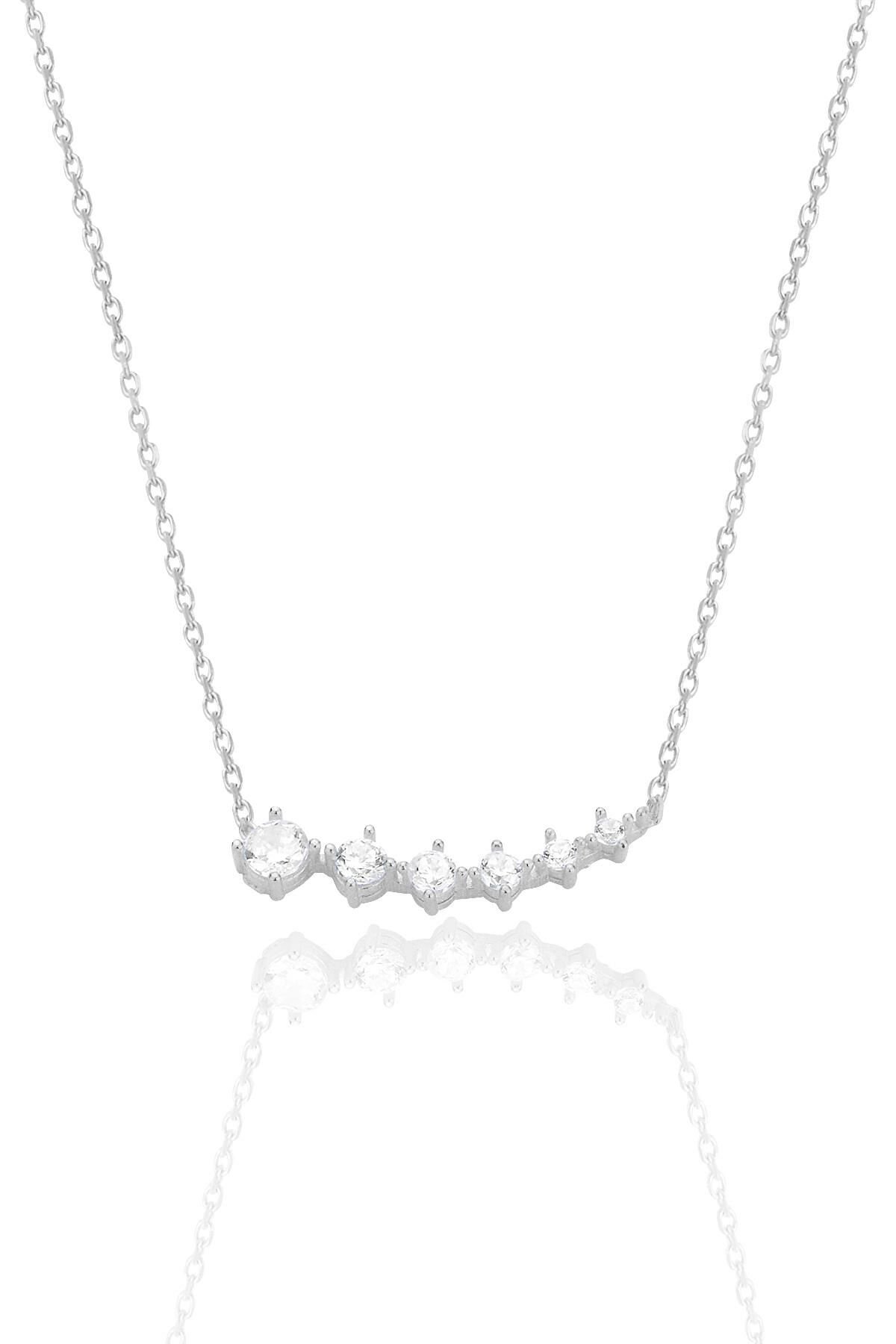 Gümüş rodyumlu zirkon sıra taşlı pırıltı kolye SGTL12555RODAJ