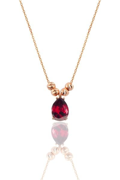 Gümüş rose kırmızı taşlı doricalı damla kolye  SGTL11140KIRMIZI