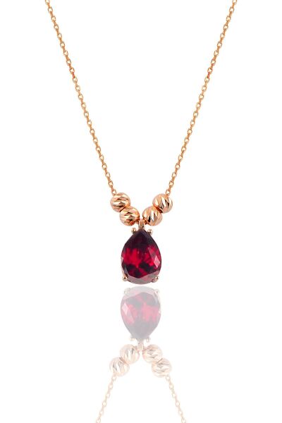 Gümüş rose kırmızı taşlı doricalı damla kolye  SGTL11140KIRMIZI