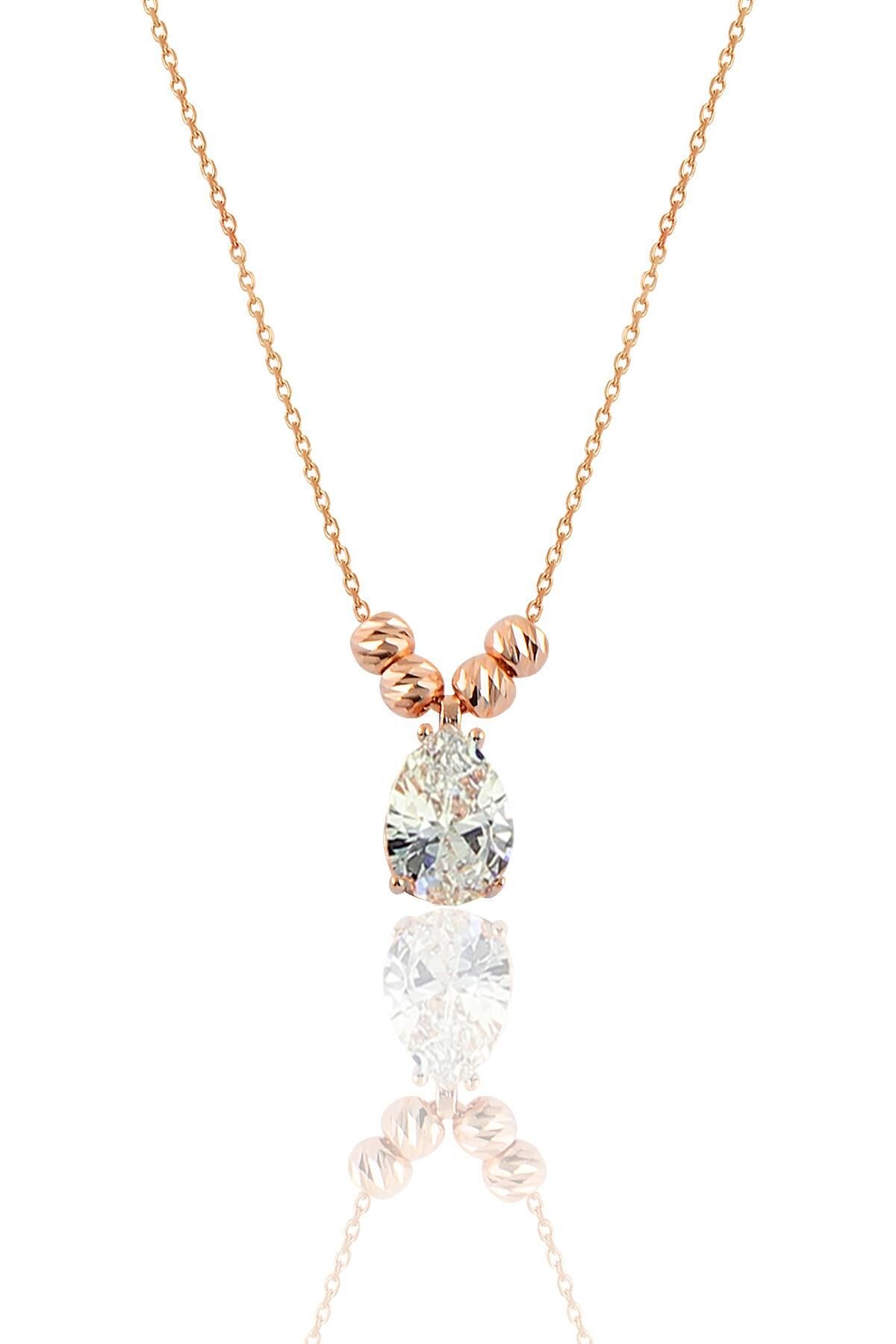 Gümüş rose zirkon taşlı doricalı damla kolye  SGTL11140BEYAZ