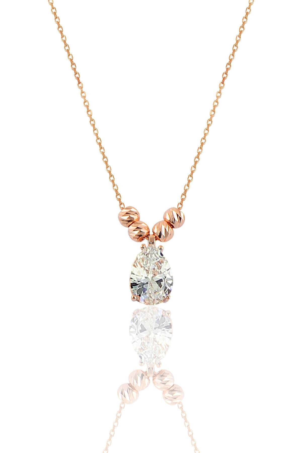 Gümüş rose zirkon taşlı doricalı damla kolye  SGTL11140BEYAZ