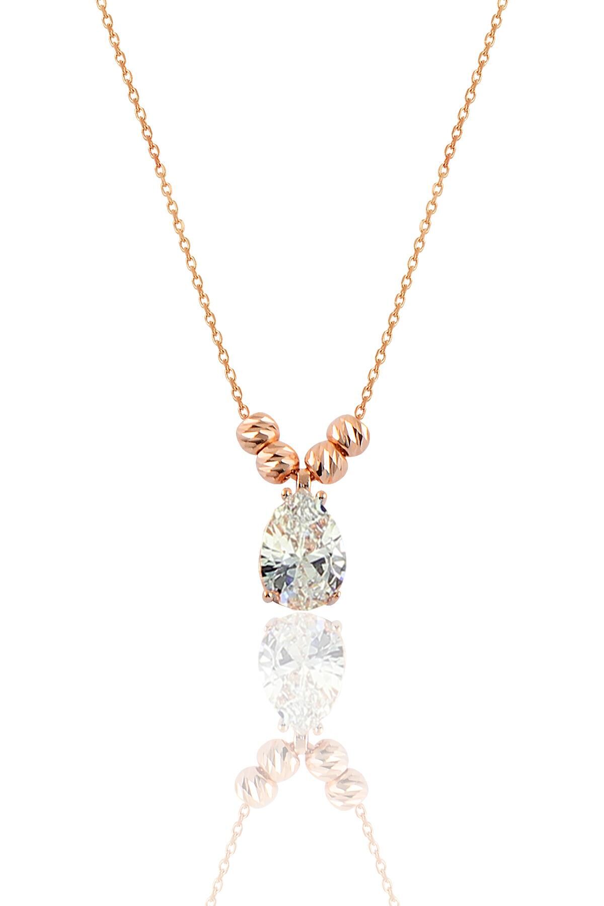 Gümüş rose zirkon taşlı doricalı damla kolye  SGTL11140BEYAZ