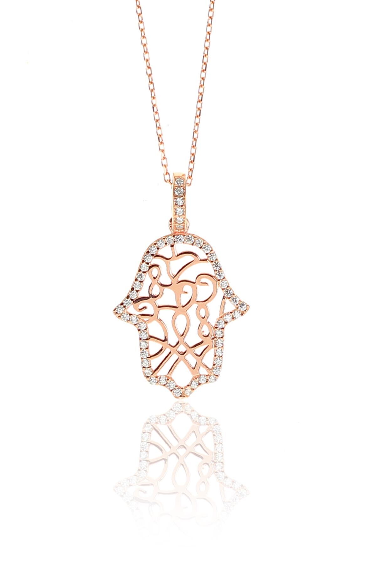 Gümüş rose zirkon taşlı fatma ana eli kolye SGTL9306