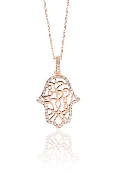 Gümüş rose zirkon taşlı fatma ana eli kolye SGTL9306