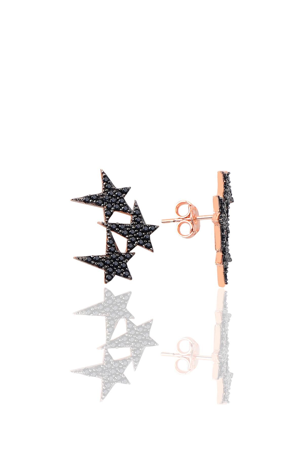 Gümüş siyah taşlı yıldızlar küpesi SGTL9472