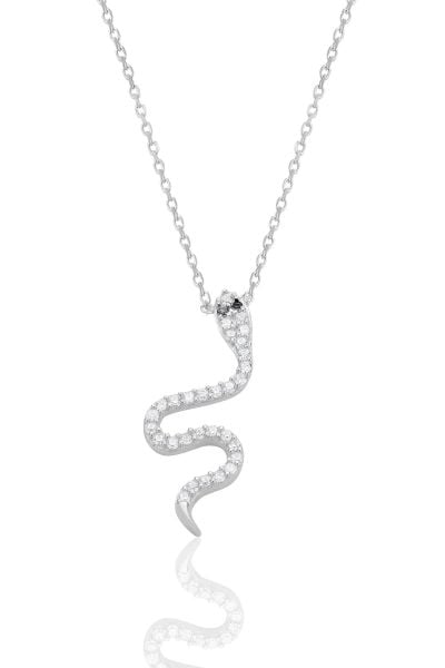 Gümüş rodyumlu zirkon taşlı yılan kolye SGTL12556RODAJ