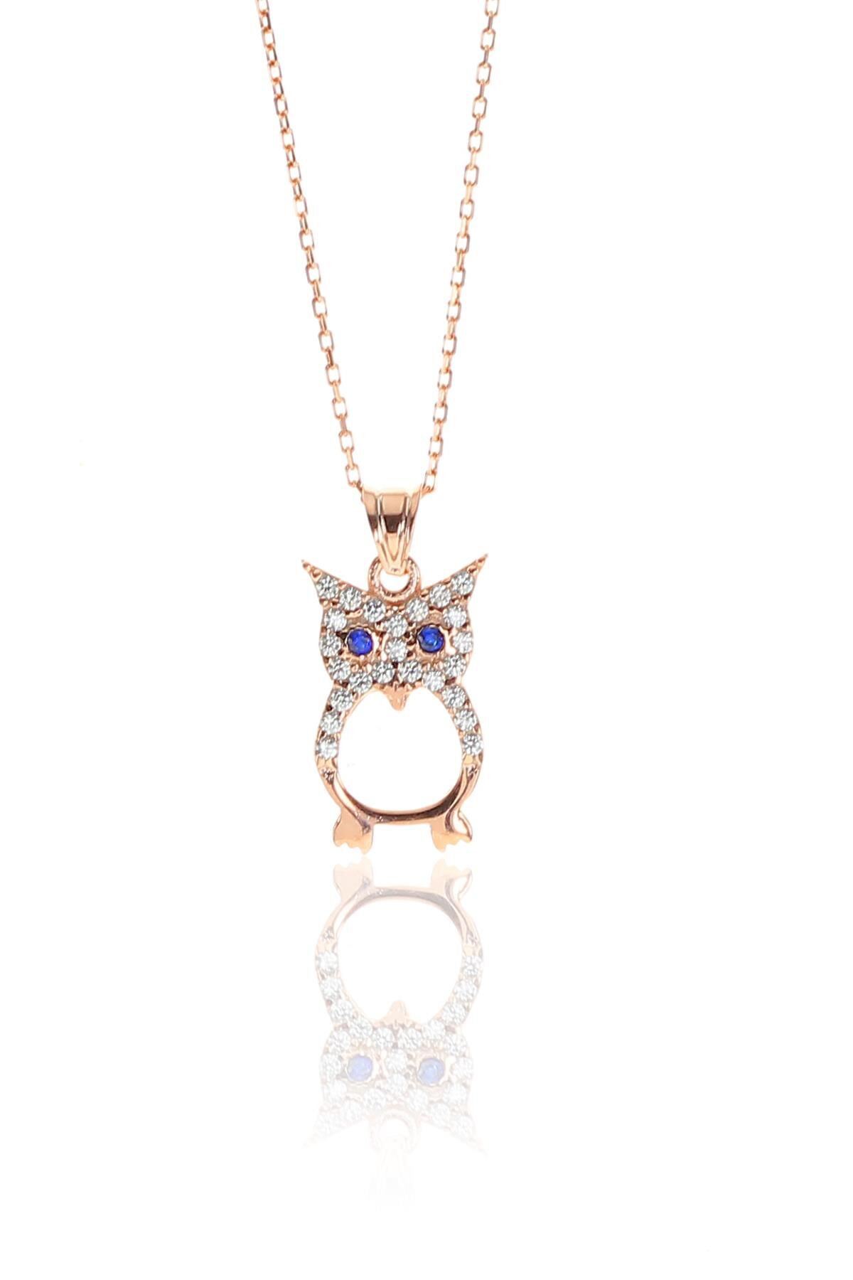 Gümüş rose zirkon taşlı baykuş kolye kolye SGTL9308