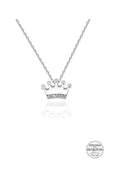Gümüş Swarovski taşlı pırlanta modeli taç kolye SGTL20520