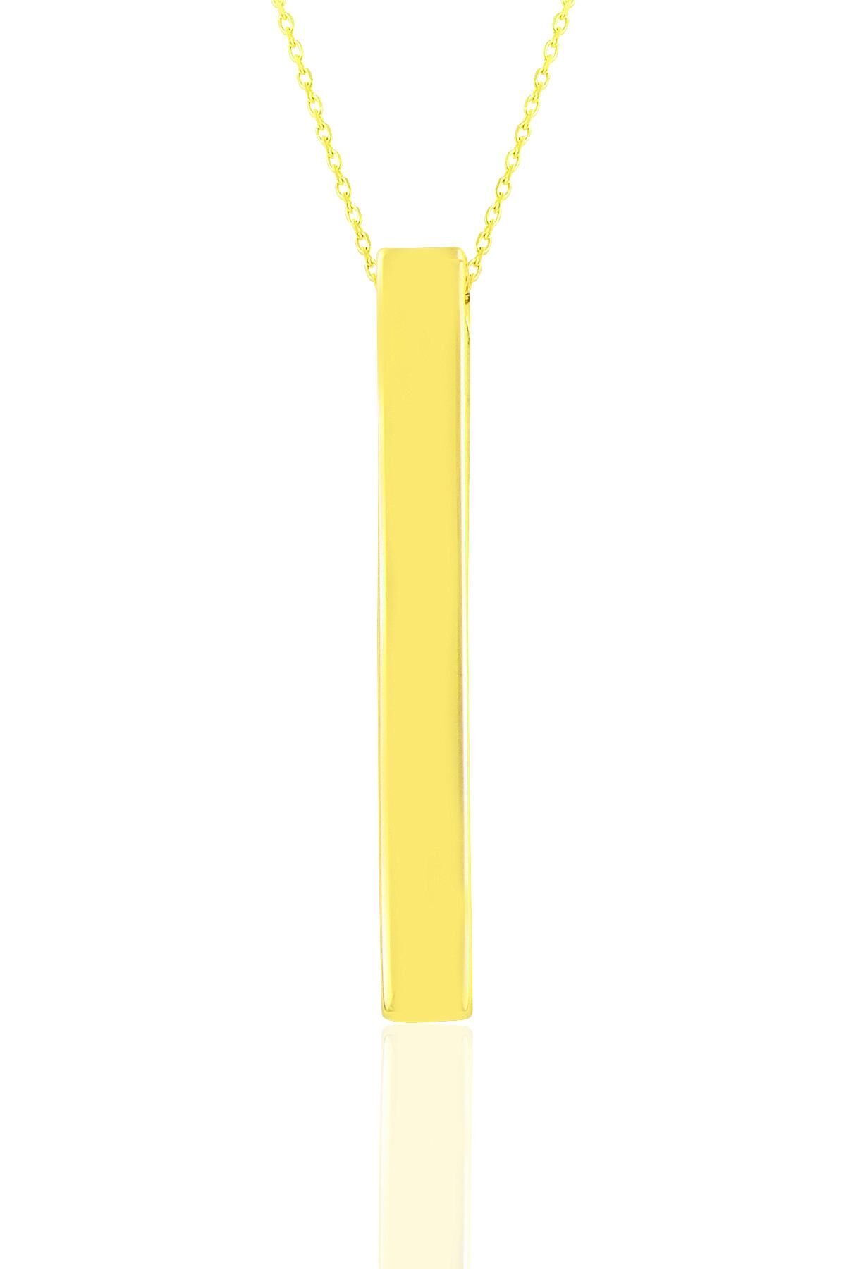 Gümüş altın yaldızlı 70 cm zincirli çubuk kolye SGTL11139GOLD