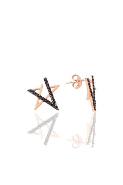 Gümüş siyah taşlı yıldız modeli küpe SGTL9474