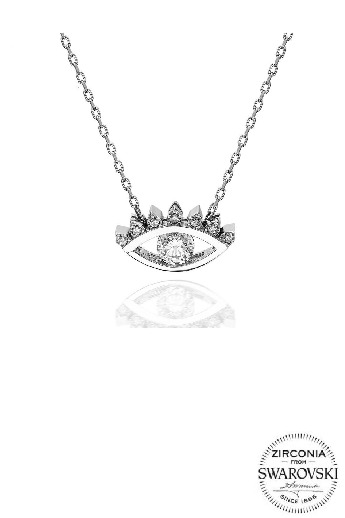 Gümüş Swarovski taşlı pırlanta modeli göz kolye SGTL20521