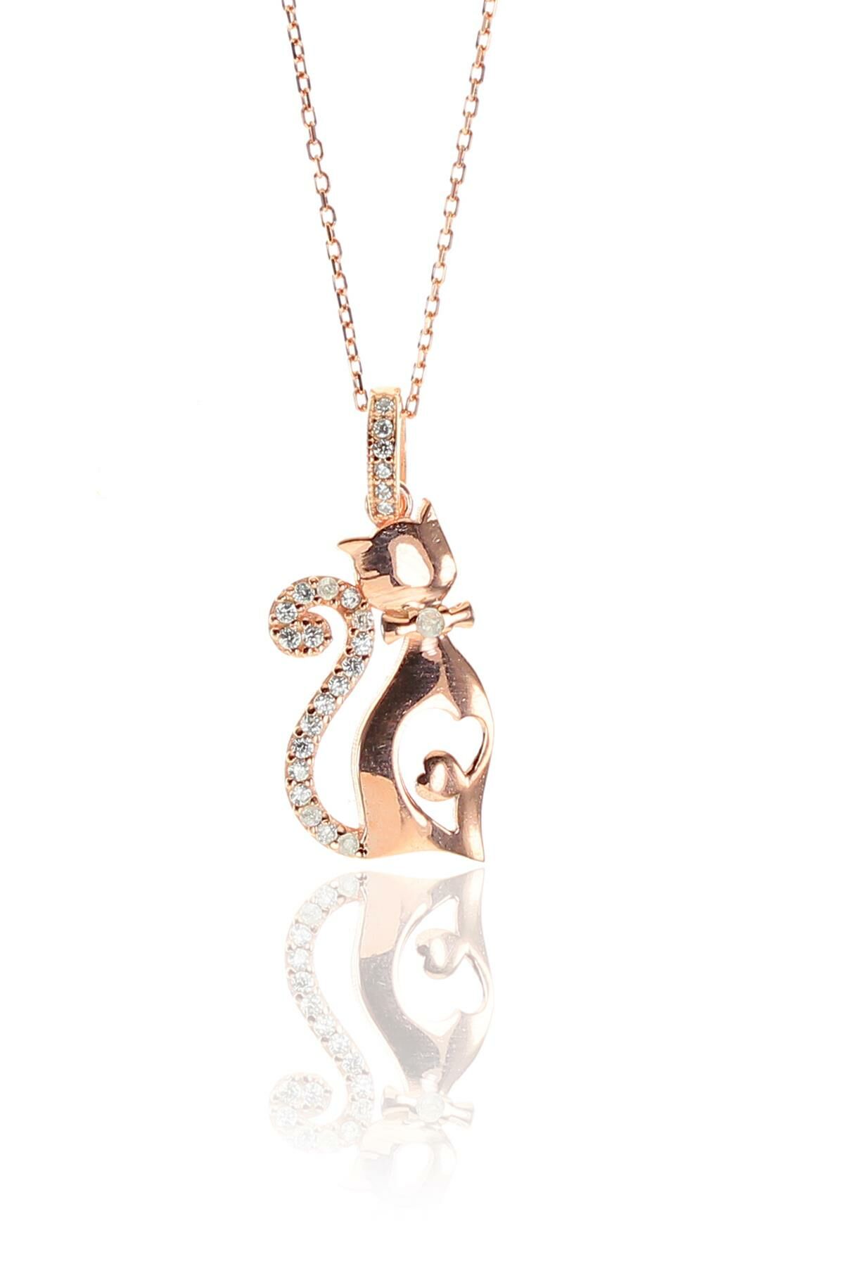 Gümüş  zirkon taşlı papyonlu kedi kolye SGTL9309