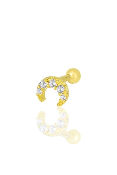 Gümüş altın yaldızlı zirkon taşlı hilal modeli Tragus helix Piercing küpe SGTL12203GOLD