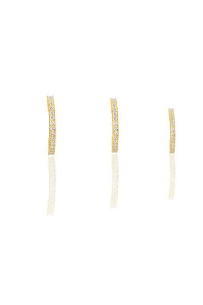 Gümüş altın yaldızlı zirkon taşlı üç boydan oluşan halka küpeler SGTL11556GOLD