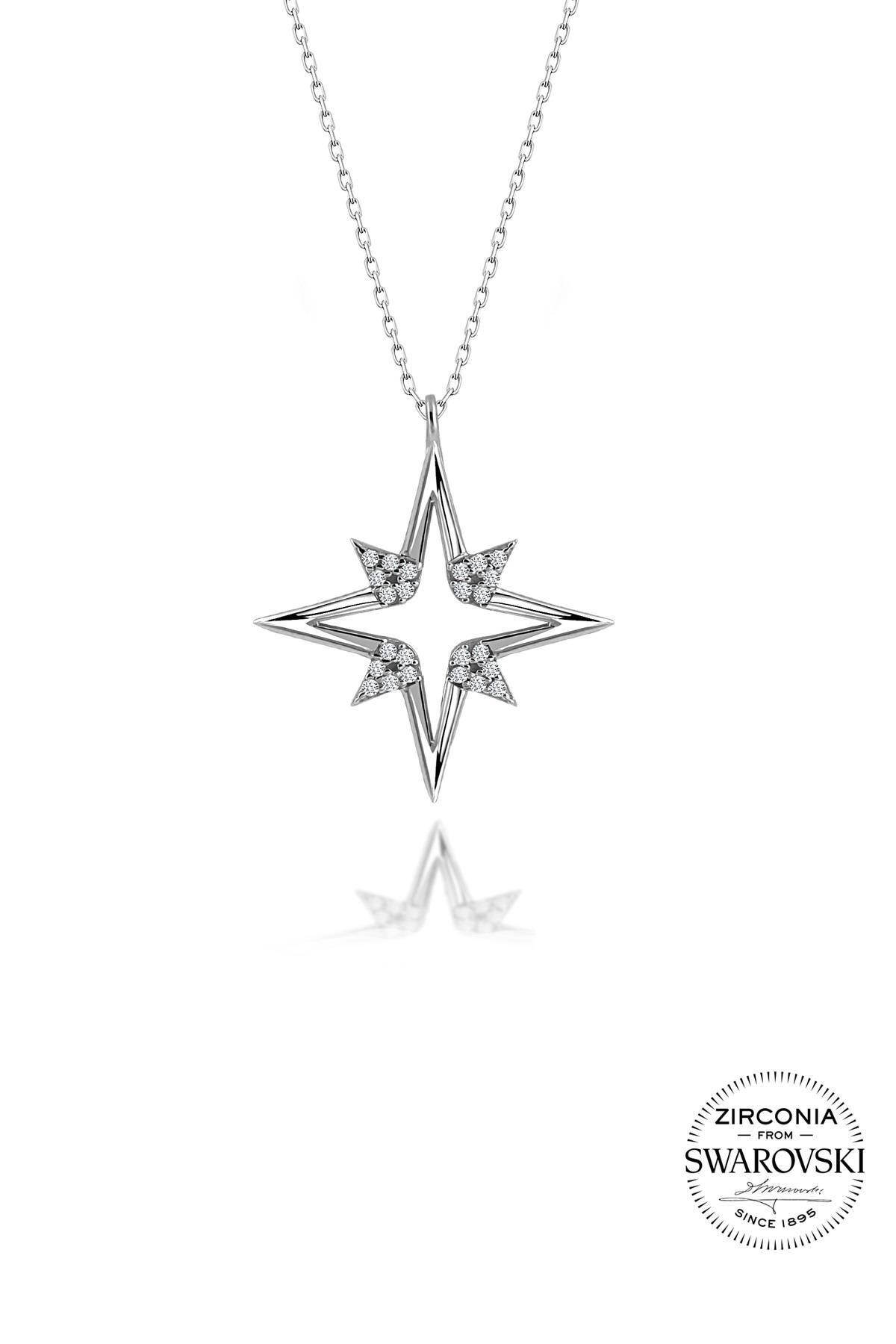 Gümüş Swarovski taşlı pırlanta modeli kutup yıldızı kolye SGTL20522