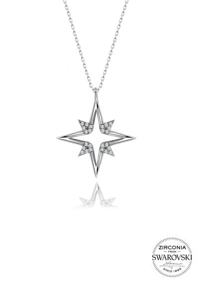 Gümüş Swarovski taşlı pırlanta modeli kutup yıldızı kolye SGTL20522