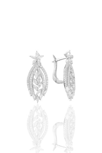 Gümüş rodyumlu  pırlanta modeli beyaz altın görünümlü kolye küpe ve yüzük seti SGTL10943