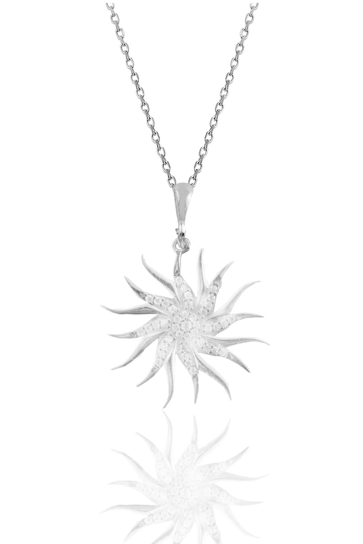 Gümüş rodyumlu zirkon taşlı  güneş kolye SGTL11138RODAJ