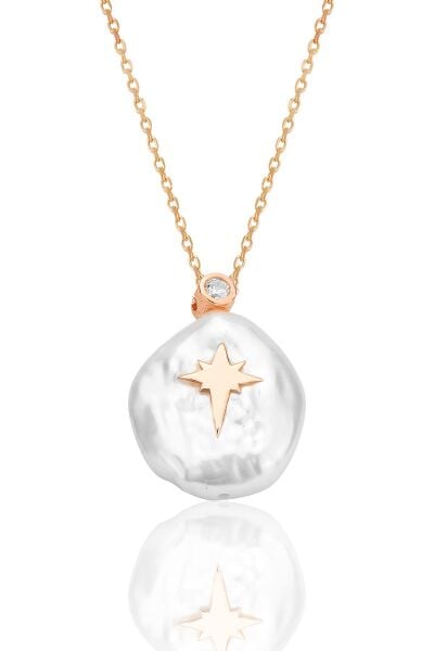 Gümüş rose barok incili kutup yıldızı kolye  SGTL12558KUTUP