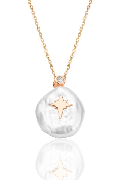 Gümüş rose barok incili kutup yıldızı kolye  SGTL12558KUTUP