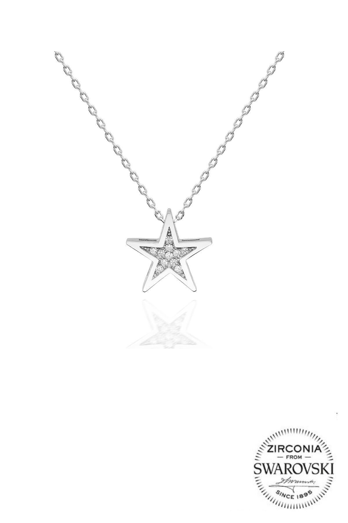 Gümüş Swarovski taşlı pırlanta modeli yıldız kolye SGTL20523