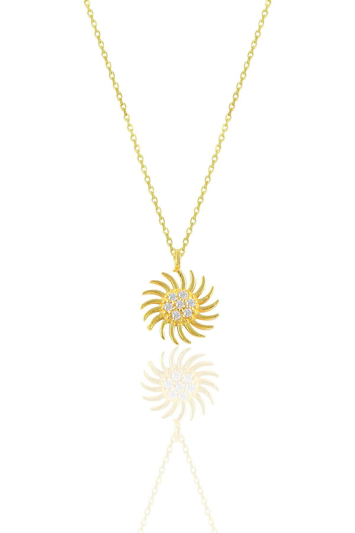 Gümüş altın yaldızlı zirkon taşlı güneş kolye SGTL11137GOLD