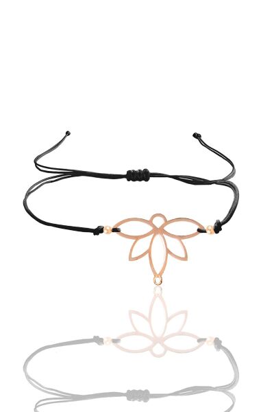 Gümüş lotus rose yaşam çiçeği siyah ipli bileklik SGTL12060ROSE