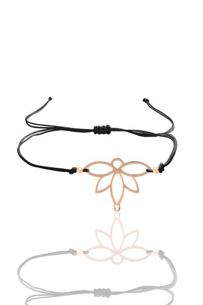Gümüş lotus rose yaşam çiçeği siyah ipli bileklik SGTL12060ROSE