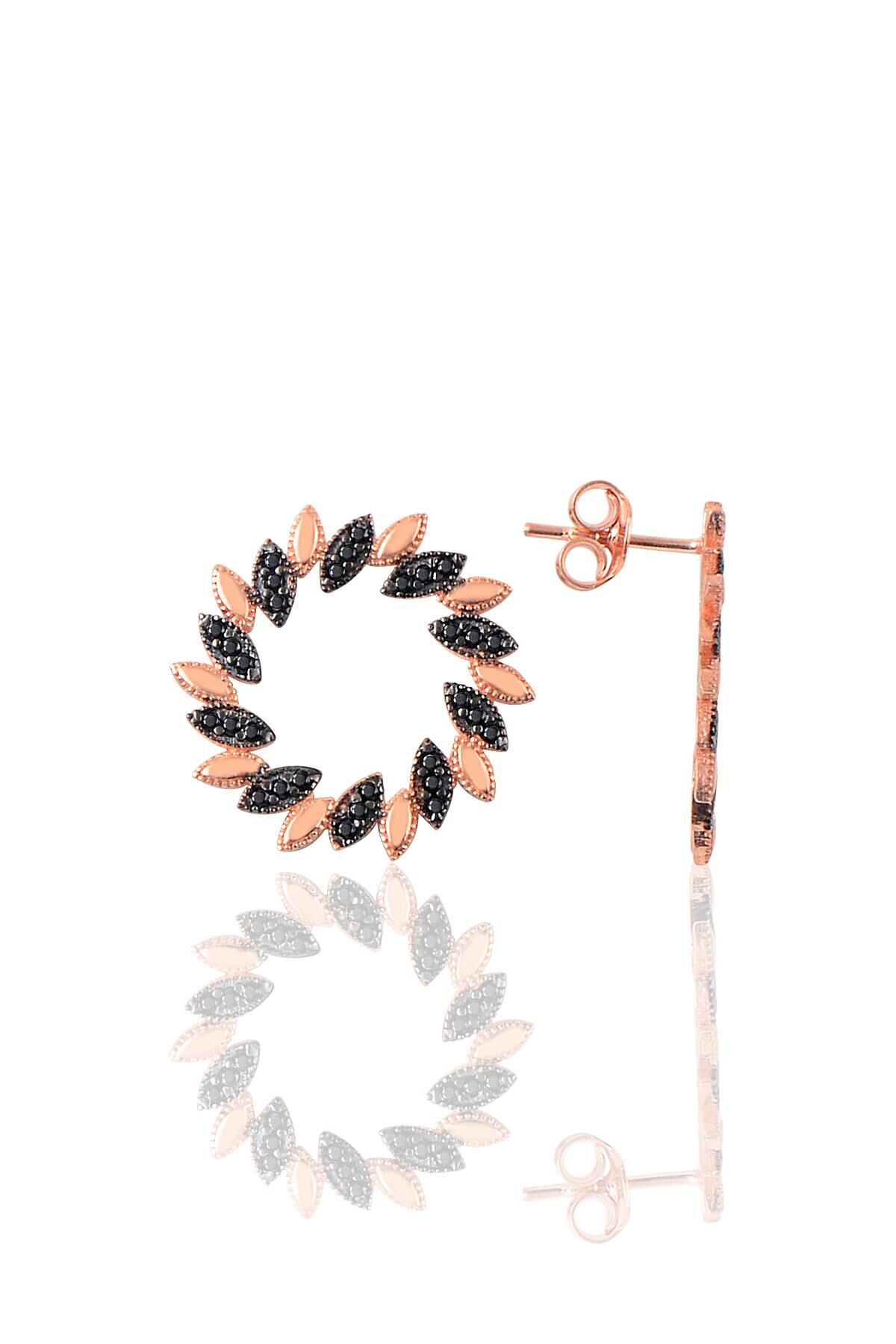 Gümüş siyah taşlı güneş modeli küpe SGTL9478