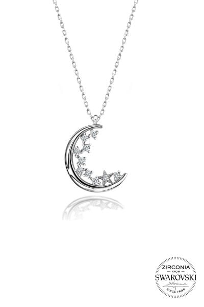 Gümüş Swarovski taşlı pırlanta modeli ay kolye SGTL20525