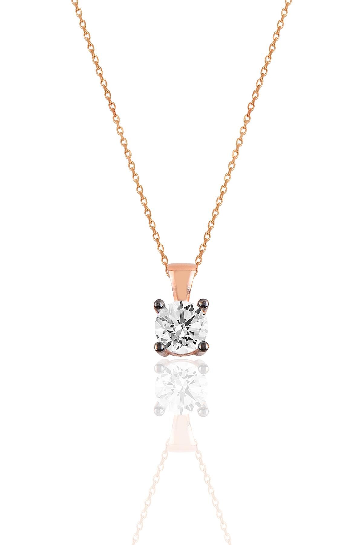 Gümüş elmas montürlü tek taş kolye SGTL10138ROSE